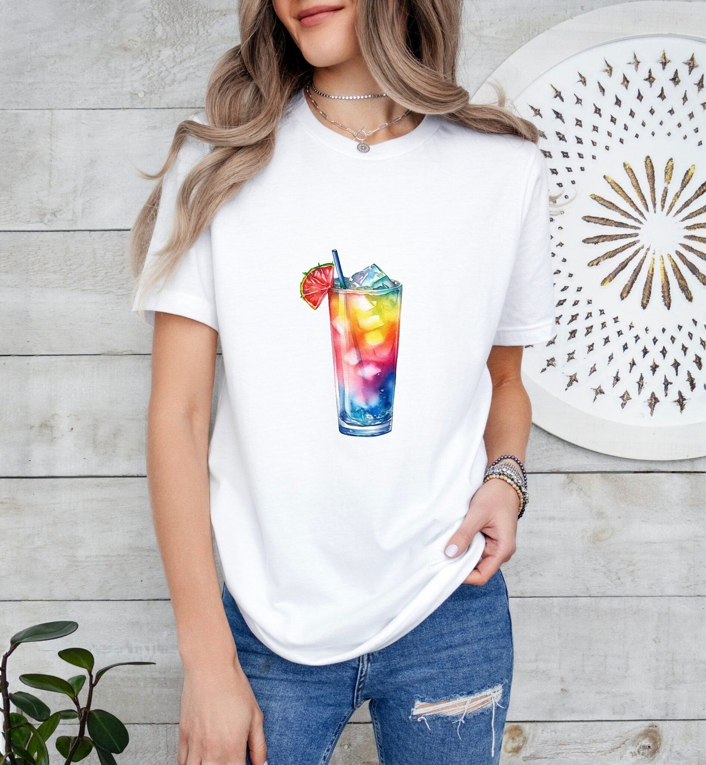 Rainbow Paradise Groom or Bride Cocktail Bar Shirt - Minimalist Aesthetic T-Shirt for Bachelor or Hen Party - Fun and Chic Design - Raiden Gate Design