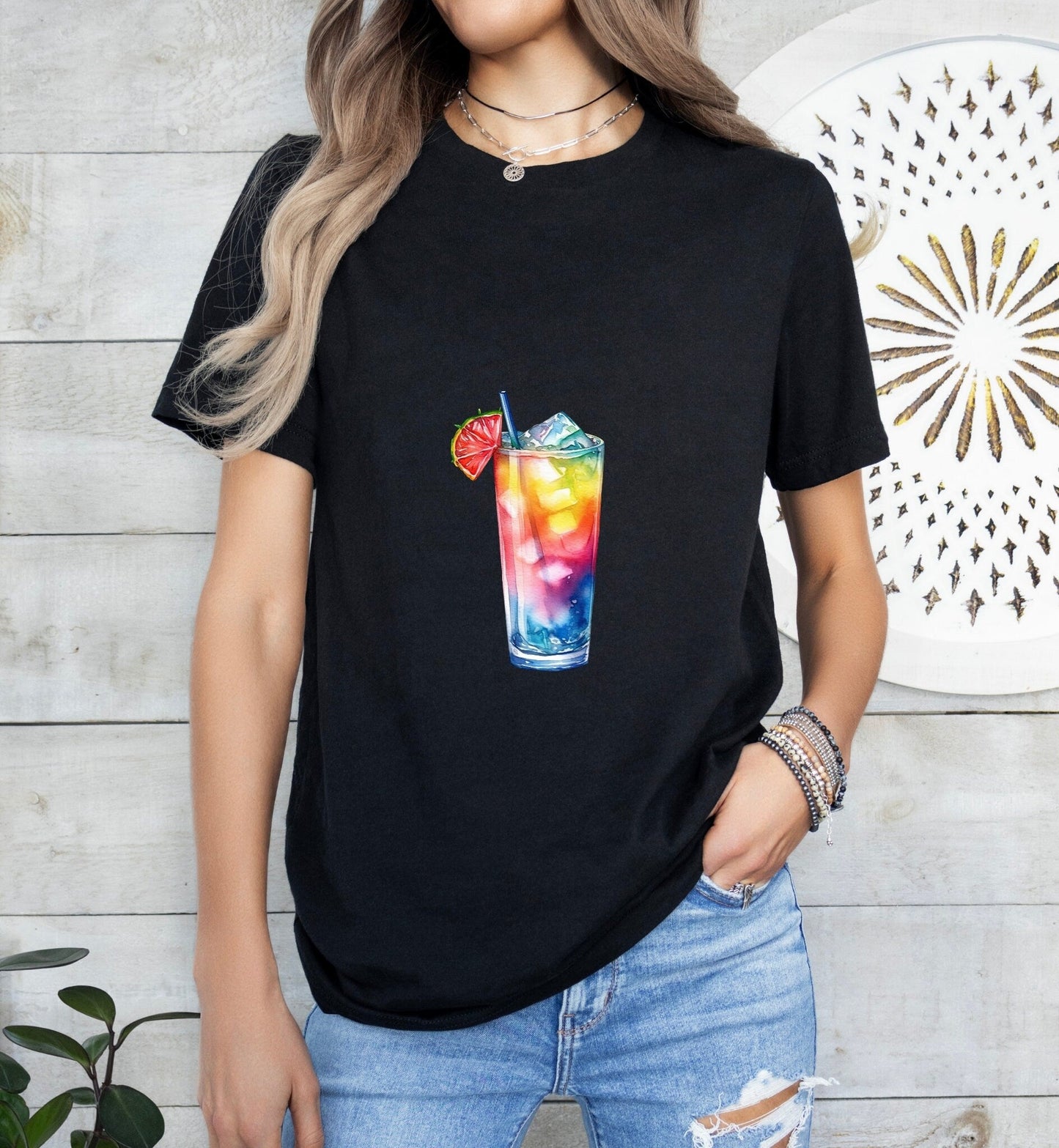 Rainbow Paradise Groom or Bride Cocktail Bar Shirt - Minimalist Aesthetic T-Shirt for Bachelor or Hen Party - Fun and Chic Design - Raiden Gate Design