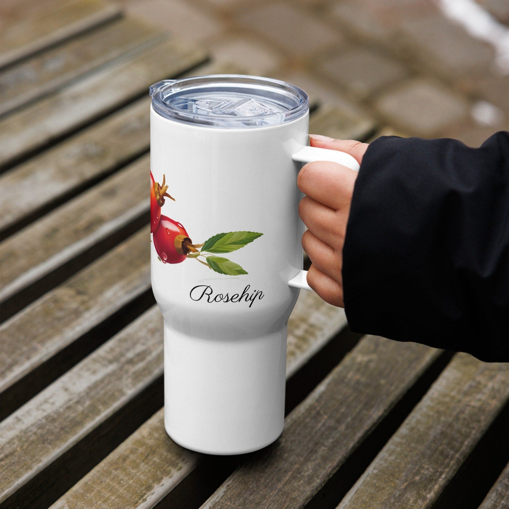 Rosehip Herbal Tea Travel mug with a handle | Tea Mug | Teacup | Gifts for Her | Herb Flower | Birthday Gift - Raiden Gate Design