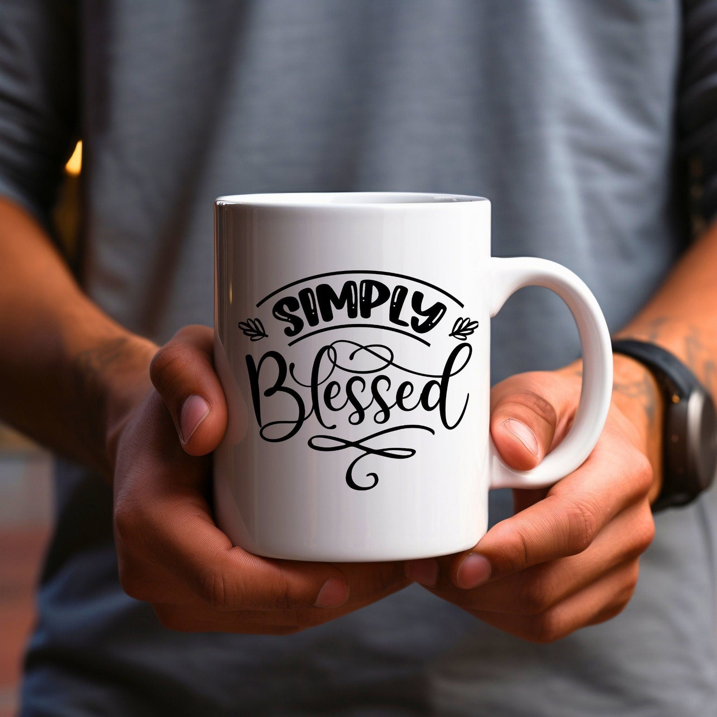 Simply Blessed Mug - Bible Verse Faith Coffee Mug - Christian Religious Gift for Him - Dad Mug with Affirmations - Supportive Baptism Gift - Raiden Gate Design