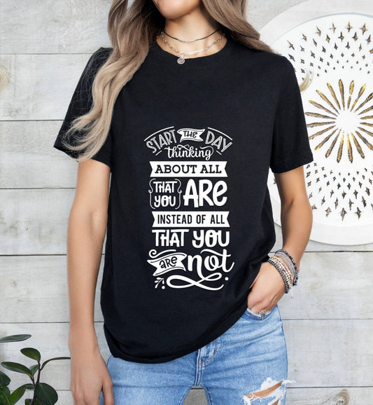 Start the Day Thinking About All that You Are Catholic Boho Church Shirt with Inspirational Bible Verse - Jesus Faith Religious - Raiden Gate Design