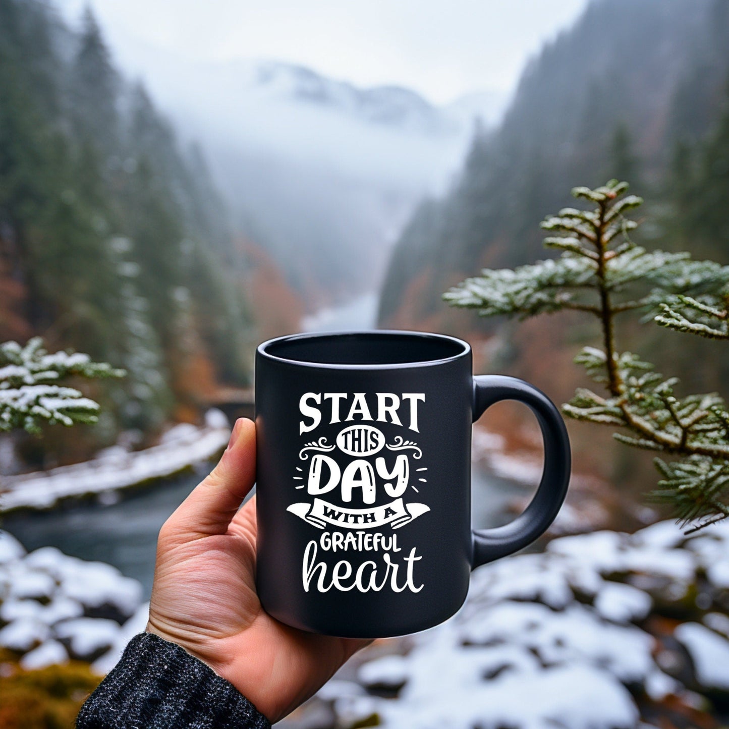 Start this Day with a Grateful Heart - Bible Verse Faith Mug - Christian Religious - Dad Mug with Affirmations - Supportive Baptism Gift - Raiden Gate Design