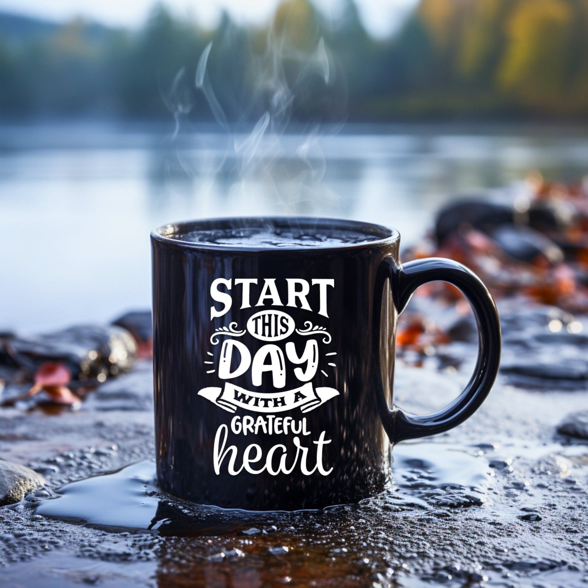 Start this Day with a Grateful Heart - Bible Verse Faith Mug - Christian Religious - Dad Mug with Affirmations - Supportive Baptism Gift - Raiden Gate Design