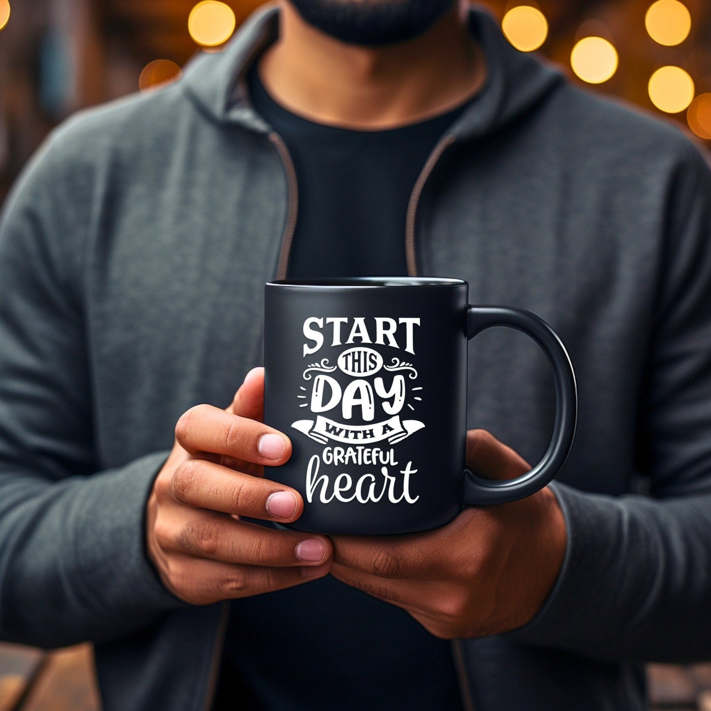 Start this Day with a Grateful Heart - Bible Verse Faith Mug - Christian Religious - Dad Mug with Affirmations - Supportive Baptism Gift - Raiden Gate Design