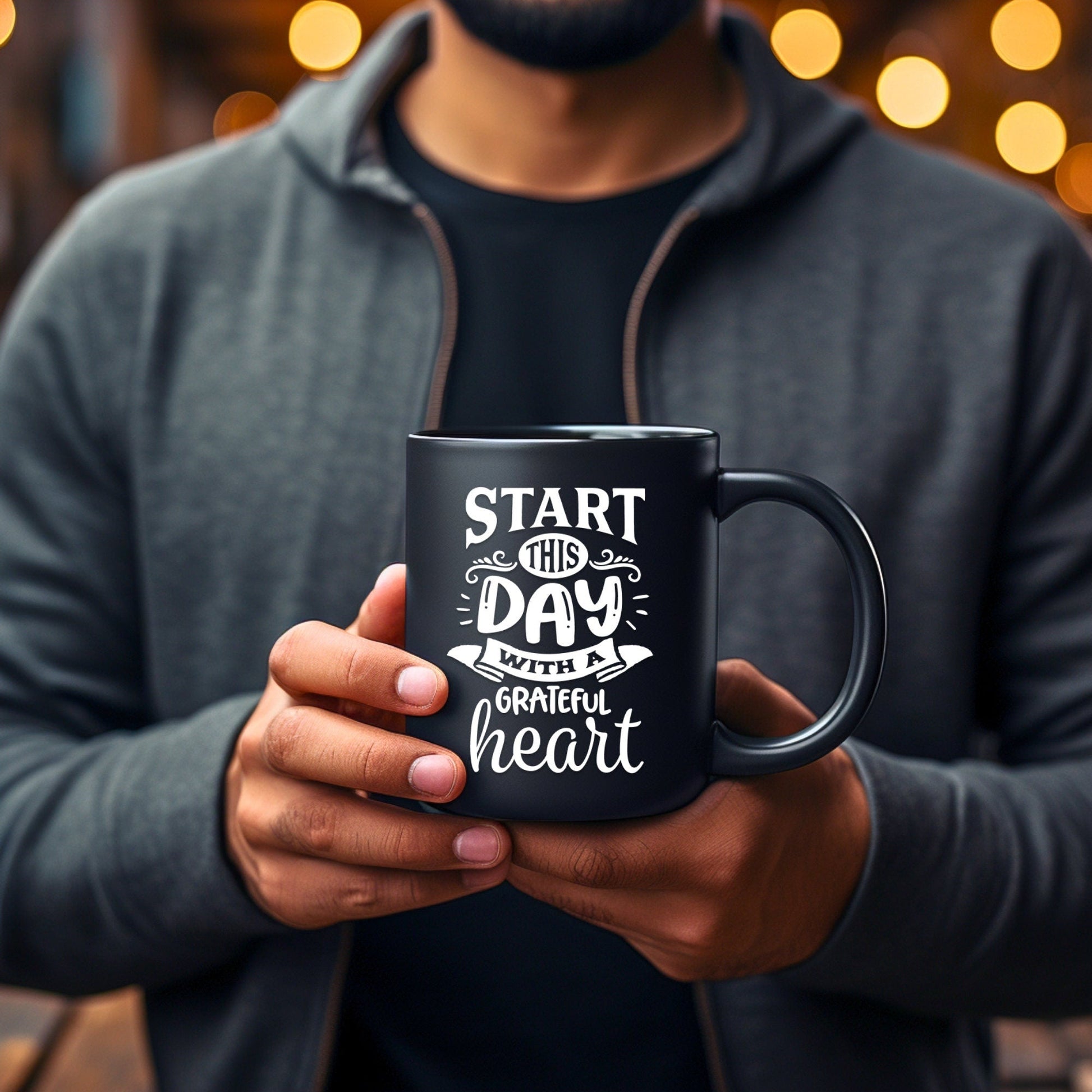 Start this Day with a Grateful Heart - Bible Verse Faith Mug - Christian Religious - Dad Mug with Affirmations - Supportive Baptism Gift - Raiden Gate Design