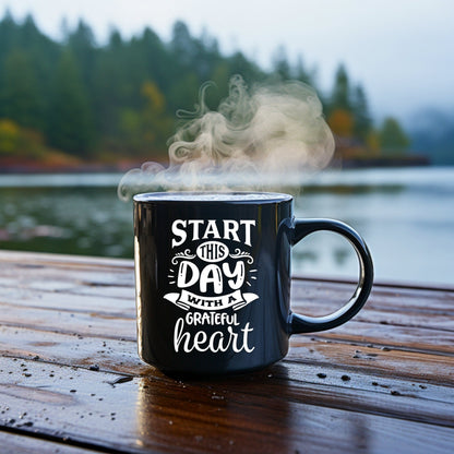 Start this Day with a Grateful Heart - Bible Verse Faith Mug - Christian Religious - Dad Mug with Affirmations - Supportive Baptism Gift - Raiden Gate Design