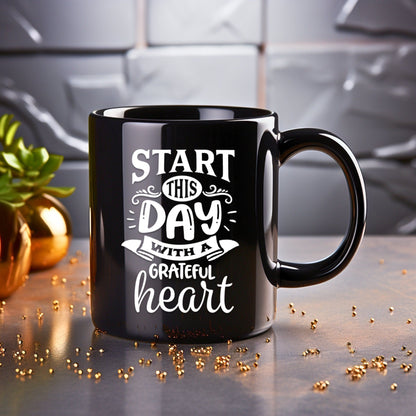 Start this Day with a Grateful Heart - Bible Verse Faith Mug - Christian Religious - Dad Mug with Affirmations - Supportive Baptism Gift - Raiden Gate Design