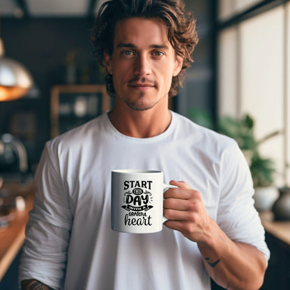 Start this Day with a Grateful Heart - Bible Verse Faith Mug - Christian Religious - Dad Mug with Affirmations - Supportive Baptism Gift - Raiden Gate Design