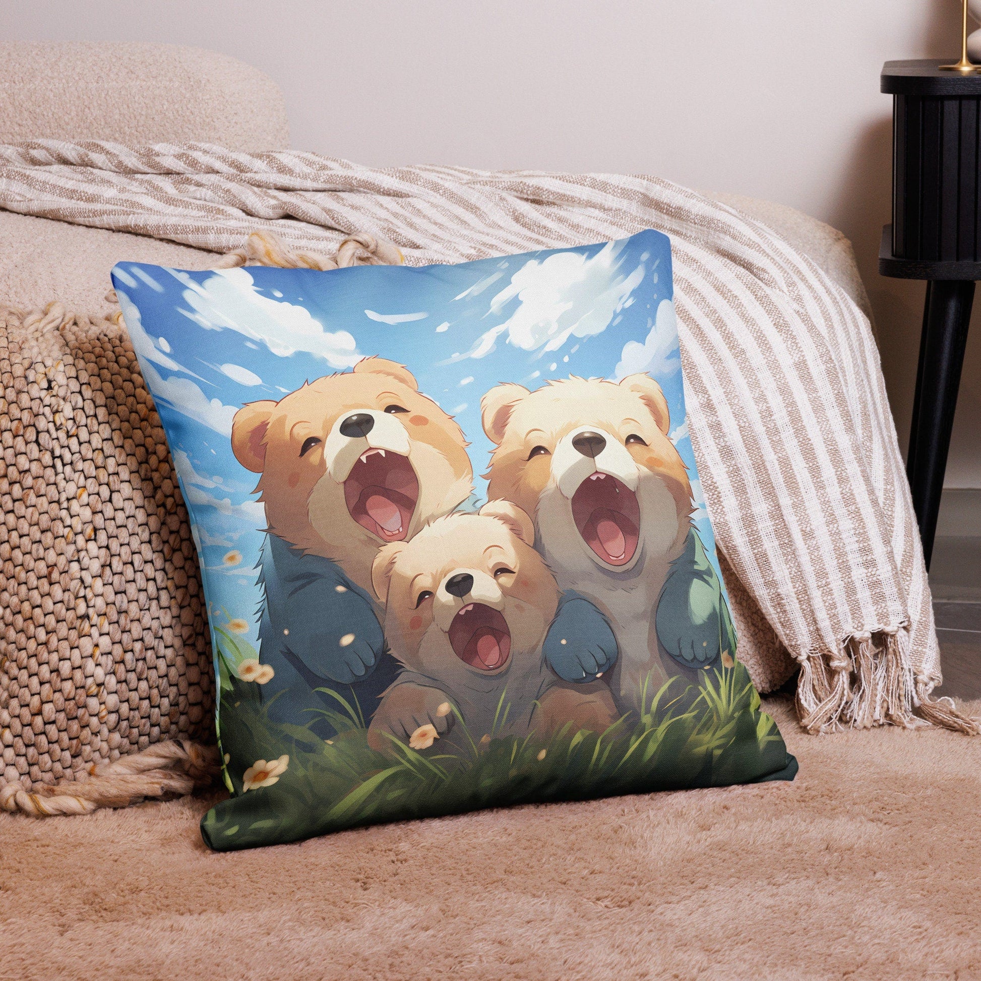 Three Cubs | Anime Pillow | Kawaii Pillow | Decorative Pillow | Throw Pillow - Raiden Gate Design