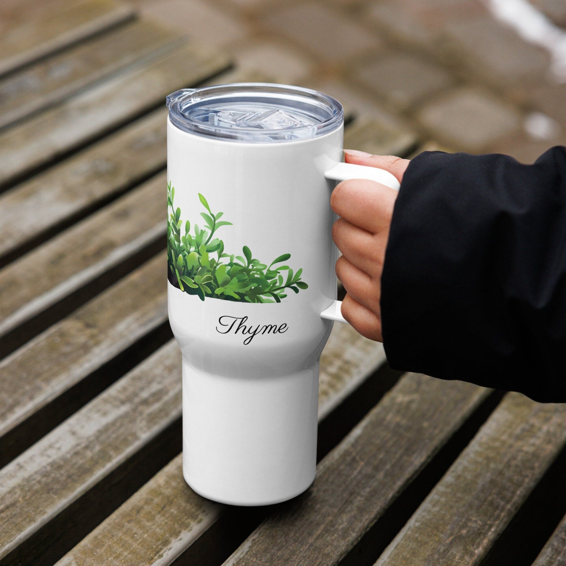 Thyme Herbal Tea Travel mug with a handle | Tea Mug | Teacup | Gifts for Her | Herb Flower | Birthday Gift - Raiden Gate Design