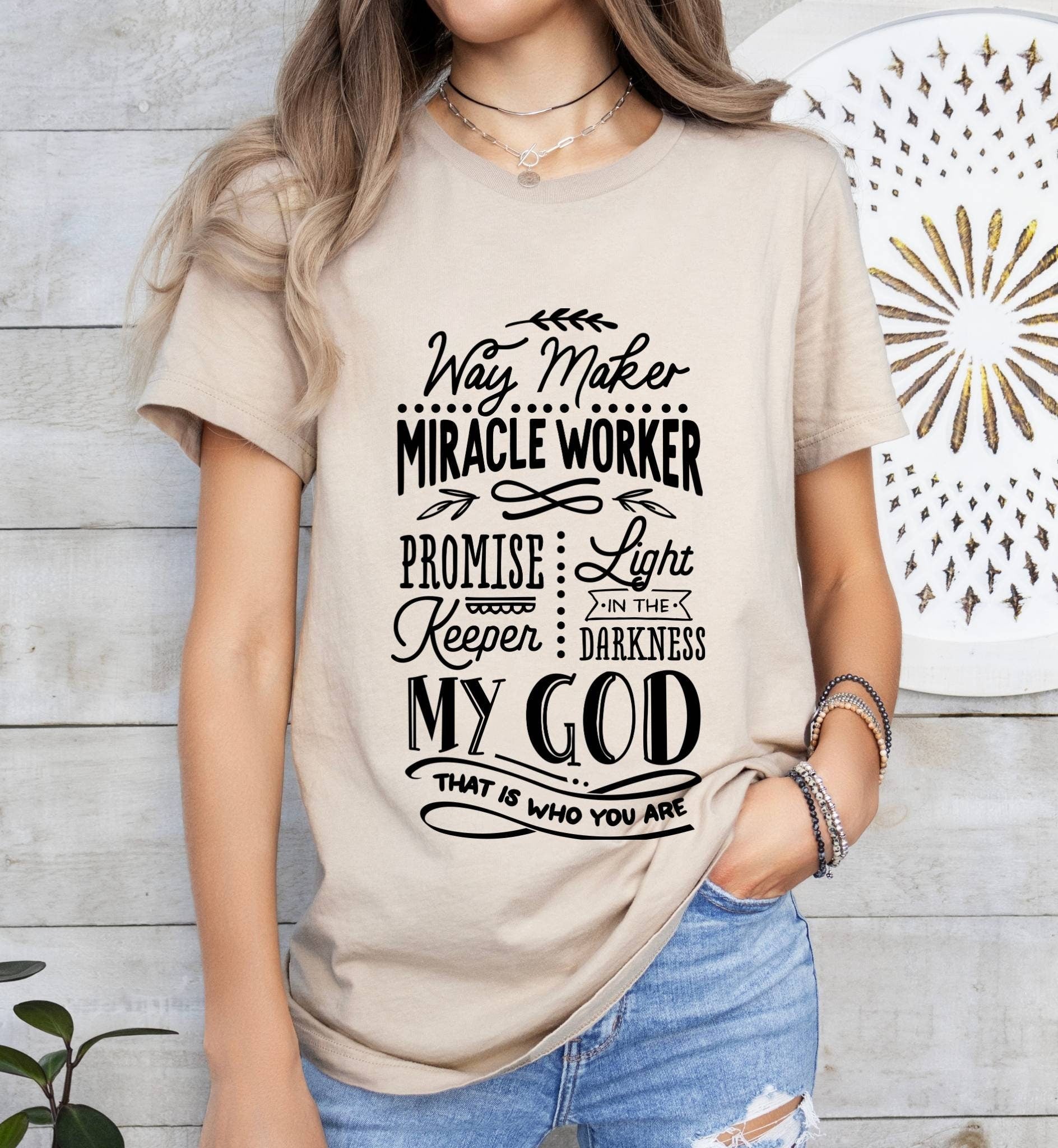 Way Maker Miracle Worker Catholic Boho Church Shirt with Inspirational Bible Verse - Jesus Faith Religious - Raiden Gate Design