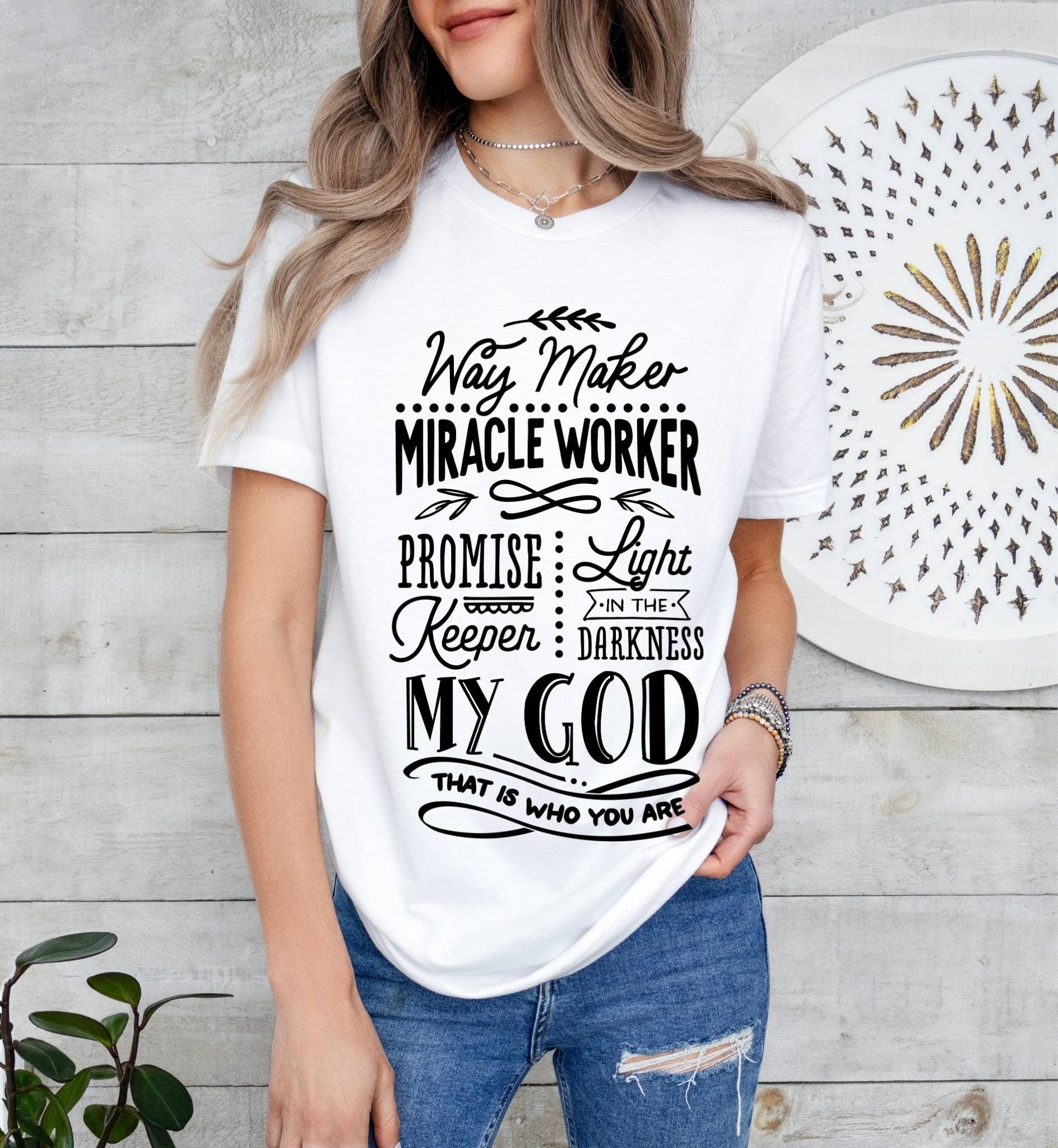 Way Maker Miracle Worker Catholic Boho Church Shirt with Inspirational Bible Verse - Jesus Faith Religious - Raiden Gate Design